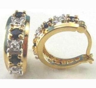 Genuine Sapphire Genuine Diamond 18K Gold Huggies hoops Earrings