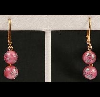 Gold lever back Pink Rose Bead Earrings