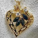 Genuine Sapphire Gold Filigree Heart Pendant with Chain