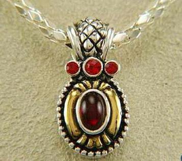 Antiqued Sterling Silver Ruby Cubic Zirconia Pendant