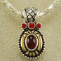 Antiqued Sterling Silver Ruby Cubic Zirconia Pendant