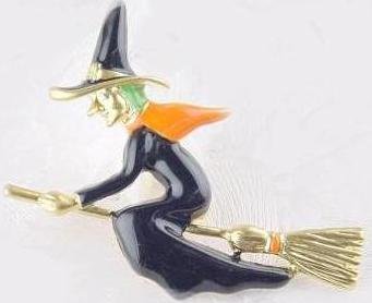 Halloween Witch on Broom Pin