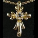 Genuine Sapphire Diamond CZ Gold Cross Pendant