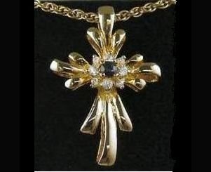 Genuine Sapphire Diamond CZ Gold Cross Pendant