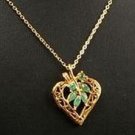 Genuine Emerald Gold Filigree Heart Pendant and Chain