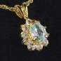 1ct Genuine Blue Topaz and Diamond cz Pendant Necklace