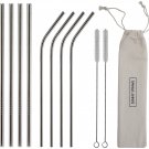 8 stainless steel straws + 2 brushes + 1 Linen Pouch - 2 different sizes of straws