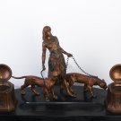 Decor Art Austria Bergman Bronze Ink set Figurine Arab girl with two pumas