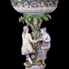 Decor Art. Germany. Meissen Fruits vase with figurines of A Lady and A Suitor.