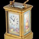 Decor Art France Brass Miniature Coach clock Porcelain inserts Pastoral scenes