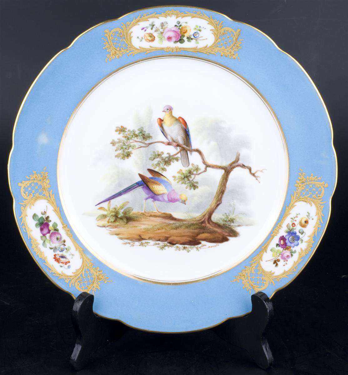 Decor Art. France. Sevres Porcelain Plate with birds and floral ornament.
