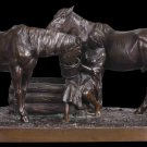 Decor Art 19th cent Bronze Figurine Cossack girl with the horses at the well