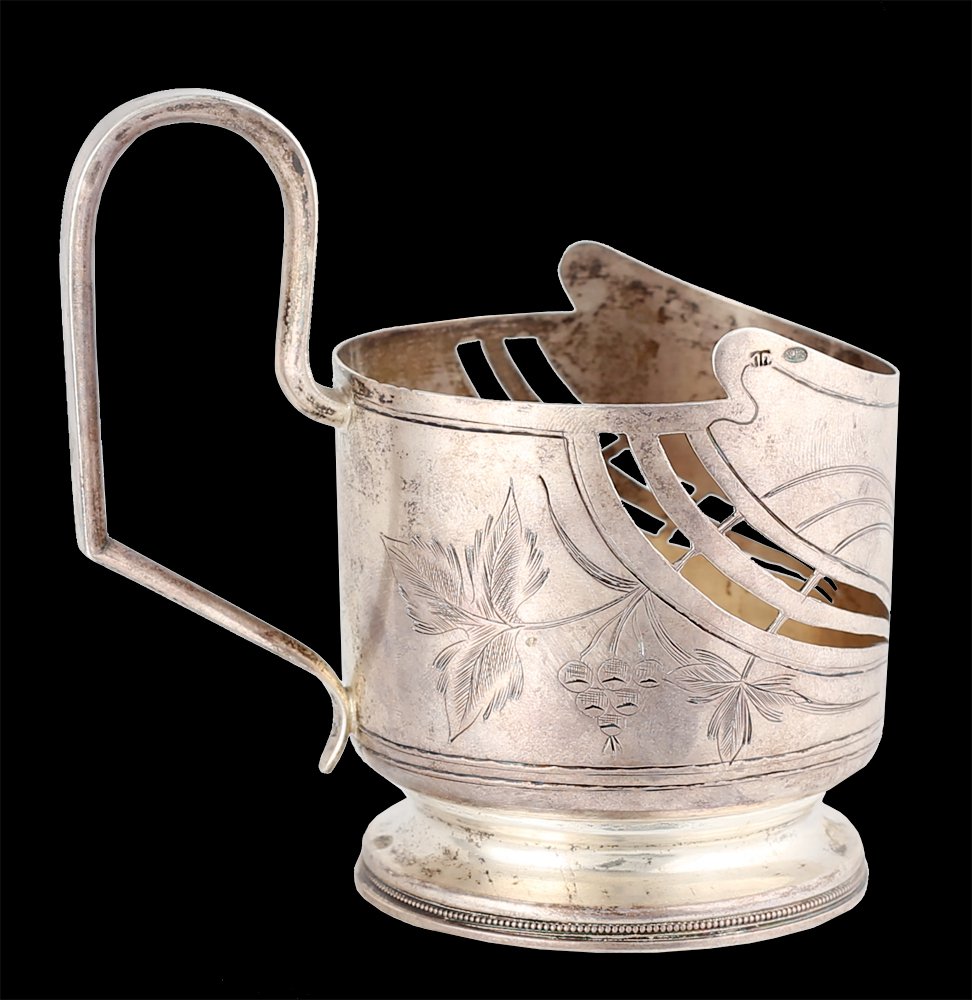 Decor Art. Russia. Silver Glass holder Grapevine in Art-Nouveau style.