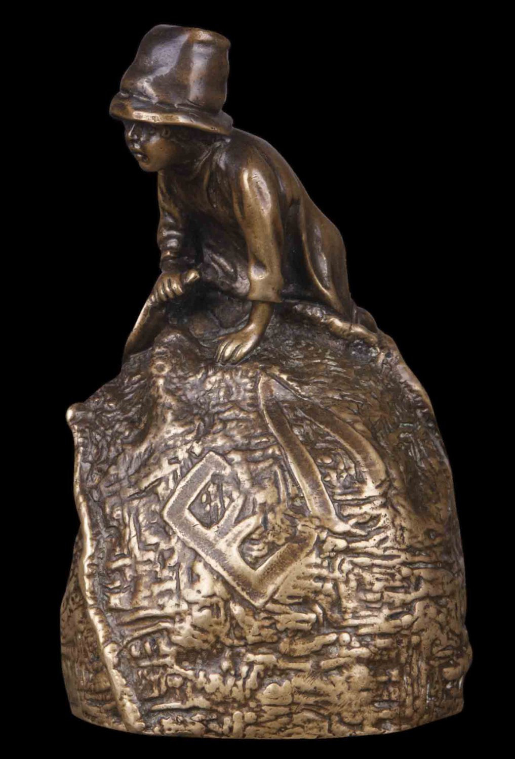 Decor Art. Russia. Lancer Bronze Calling bell. Boy with a shovel.