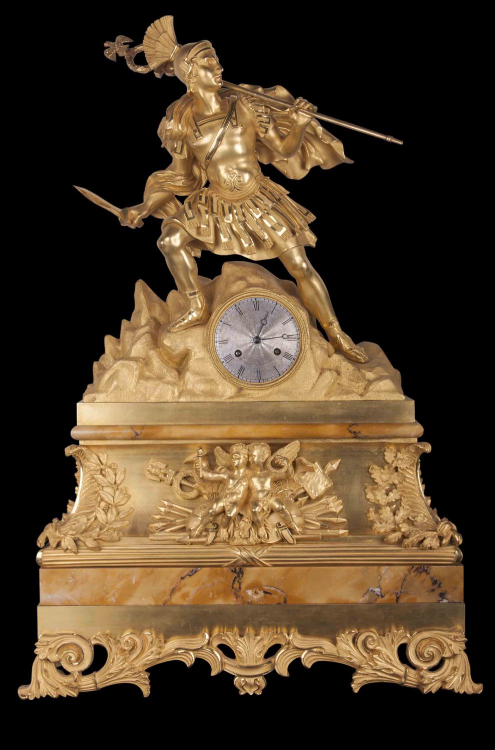 Decor Art. France. Bronze Mantle clock with Figurine. Roman warrior.