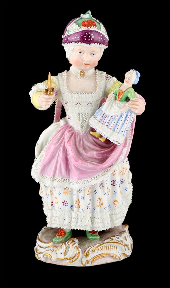 Decor Art. Germany. Meissen Sculpture. Girl with a Woodoo doll.