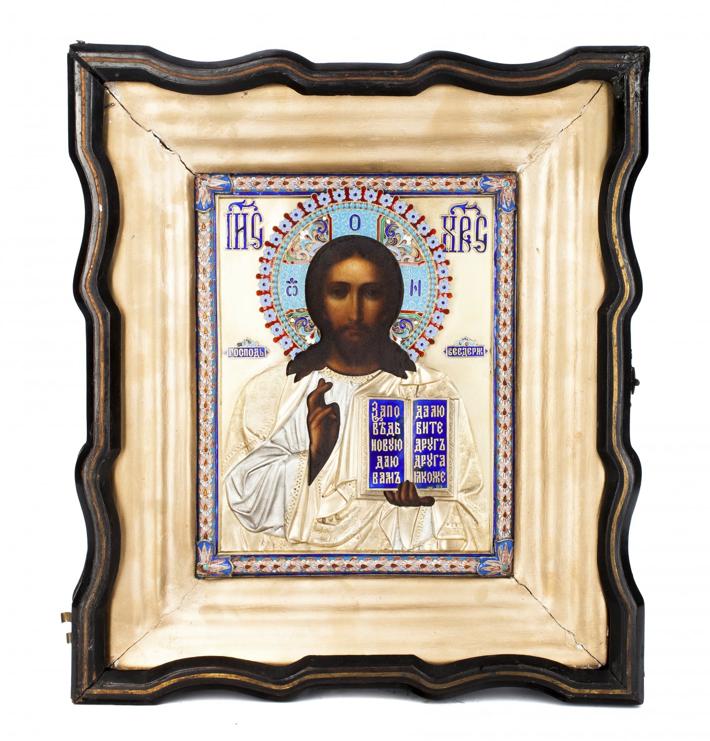 Decor Art. Russia. Silver Enamel Icon of The Lord Almighty.