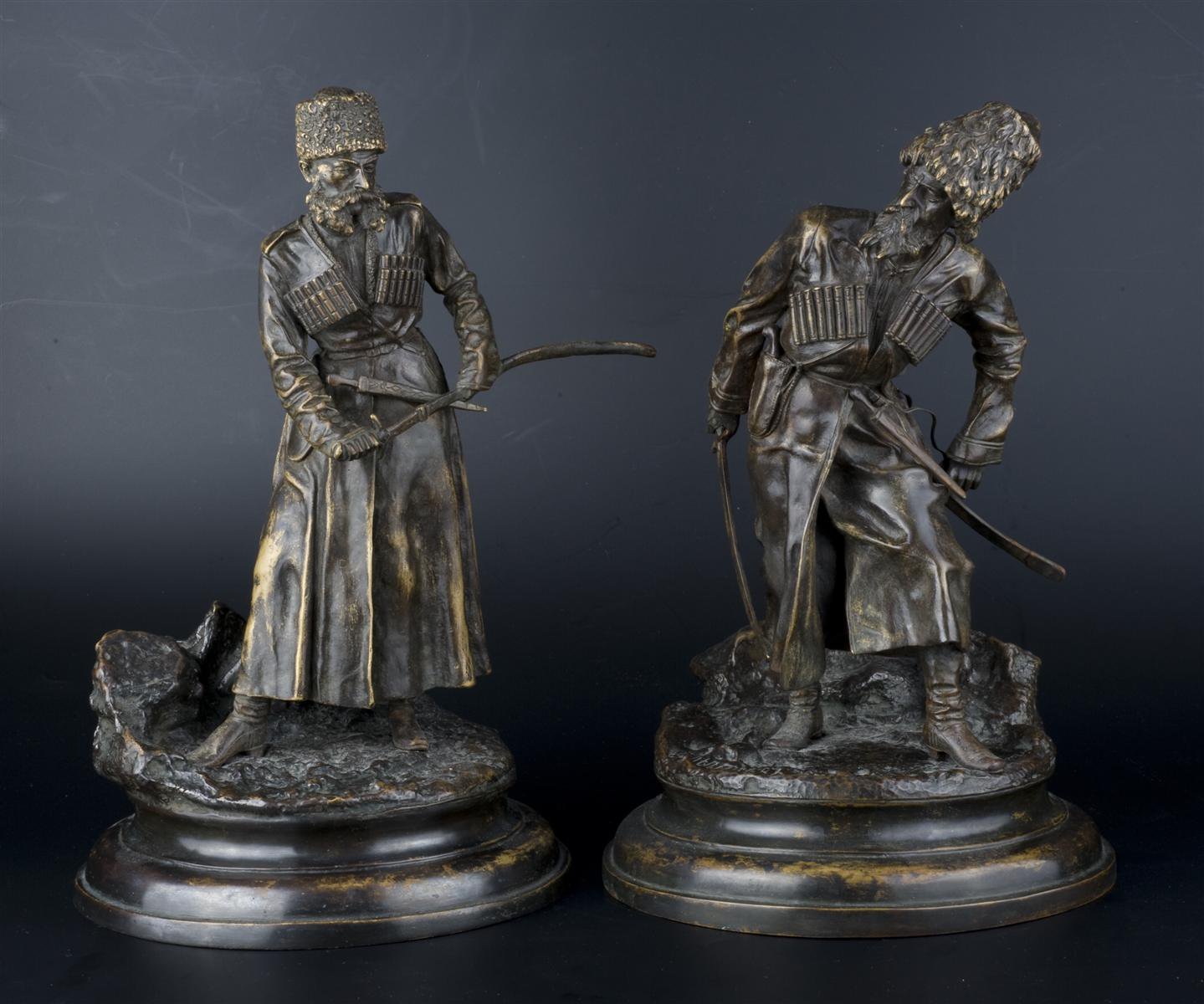 Decor Art Russia Woerfel Bronze Two sculptures Cossack Linear and Circassian
