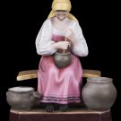 Decor Art. Russia. Gardner Bisque Figurine Peasant woman churning butter.