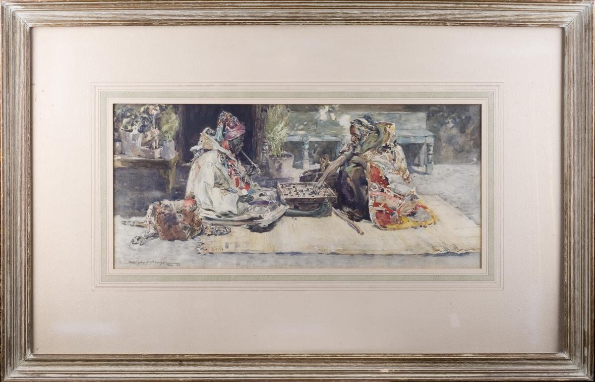 Adamson. Arabs Playing Chess. Watercolor. 1915.