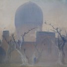 Brynskikh Boris. Oriental Landscape with a Minaret. Oil Painting Russia 1951
