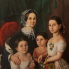 Original Russian painting: Portrait of a woman with her daughters. Unknown Russian artist