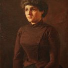 Original Russian painting: Portrait of a girl in a brown blouse. Unknown Russian artist