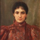 Original Russian painting: Portrait of a girl in a red dress (Varvara Panina). Unknown artist