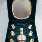 Cognac set of cupronickel with gold and silver plating, withinscription.6 glasses, tray, decanter