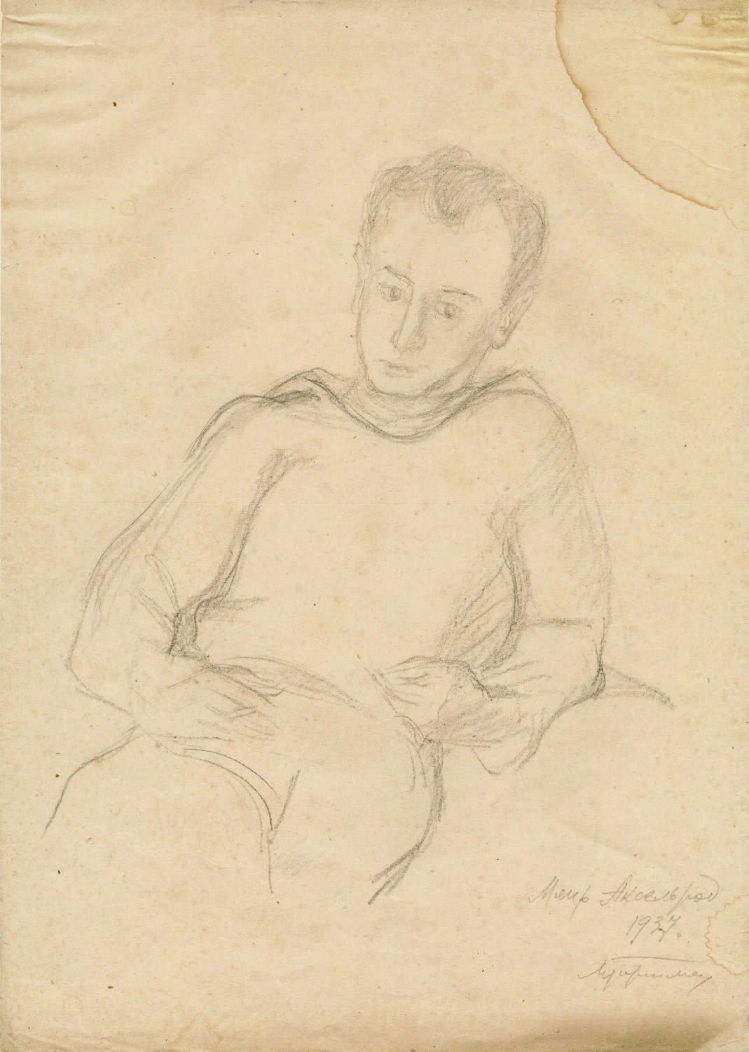 Mendel Gorshman (1902-72). Pencil drawing, 1937. Portrait of  Meir Axelrod, 44x32 cm