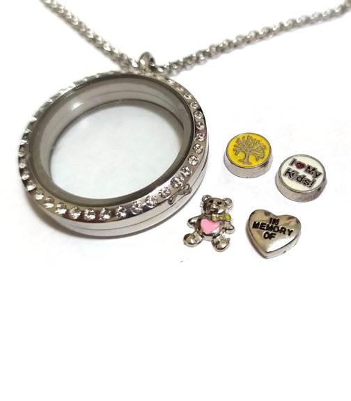 30mm locket with charms and 50 cm long chain