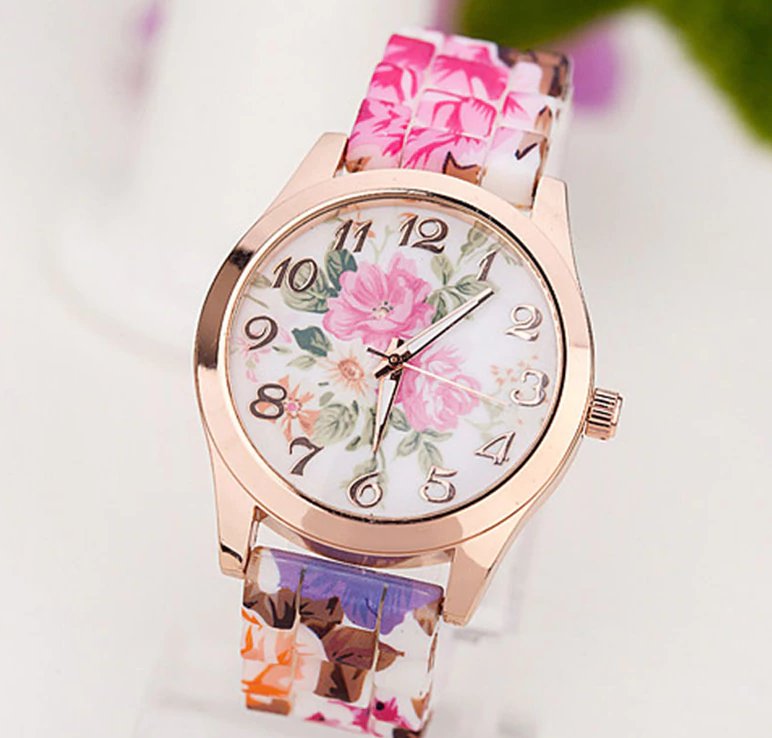 Luxury Flower Pattern Ladies Watch - Pink