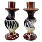Handmade Animal Stripes on Bold Twists Soapstone Pair of Candleholders