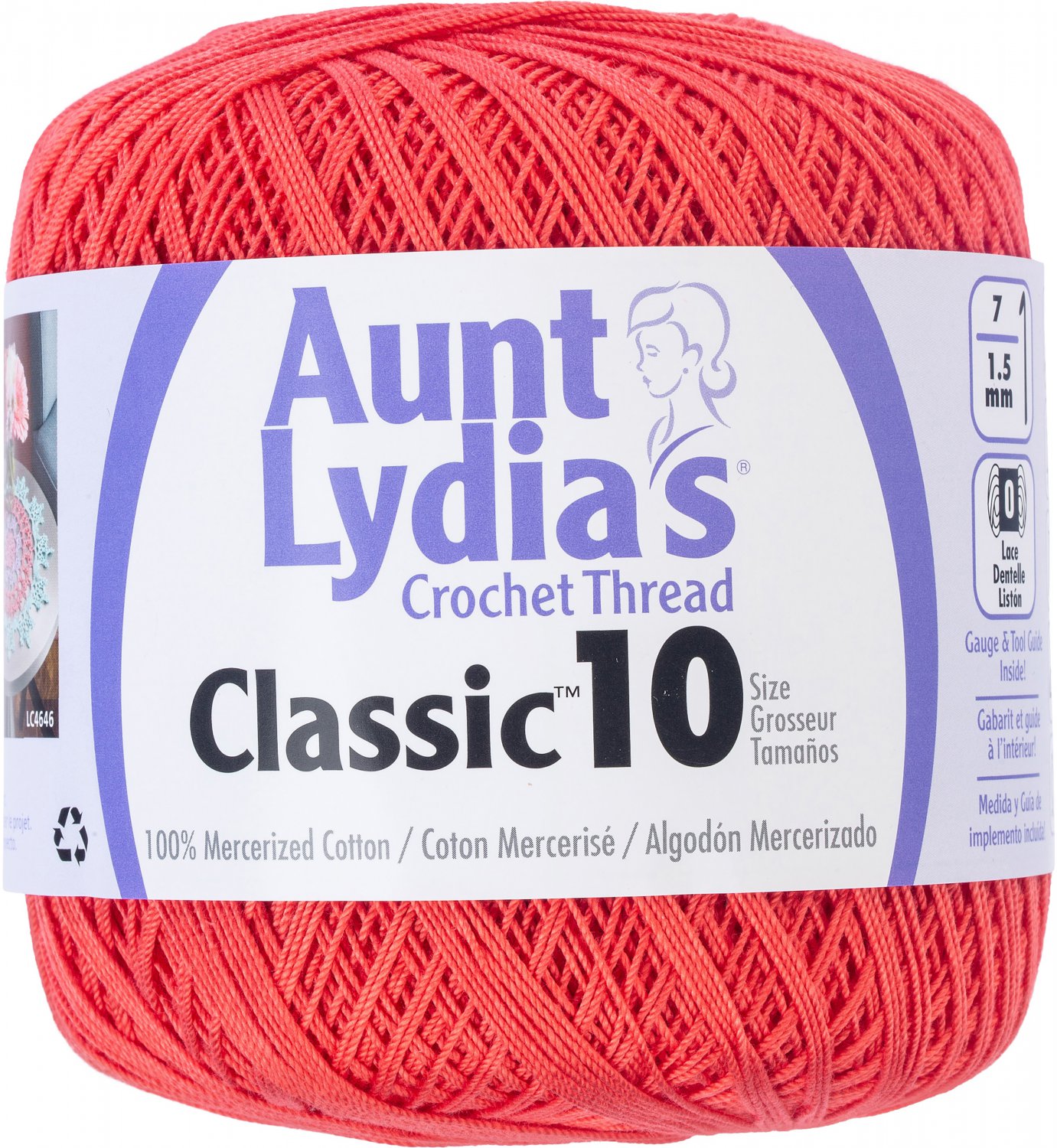 Aunt Lydia's Classic Crochet Thread Size 10-Bright Coral