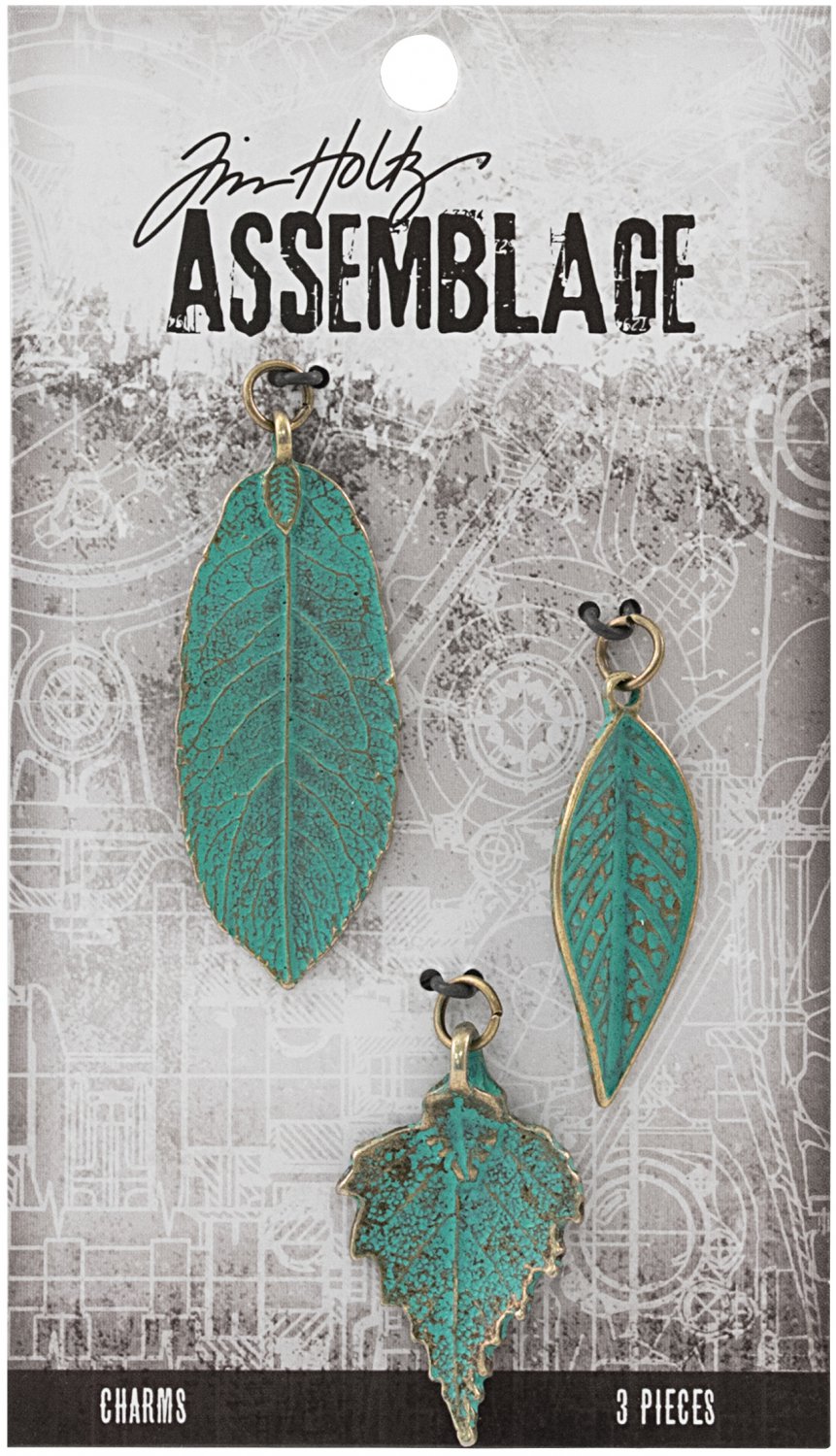 Tim Holtz Assemblage Charms 3/Pkg-Patina Leaves