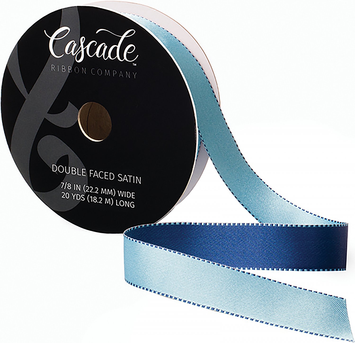 Cascade Double Faced Satin Ribbon .875"X20yd-Light Blue/Navy