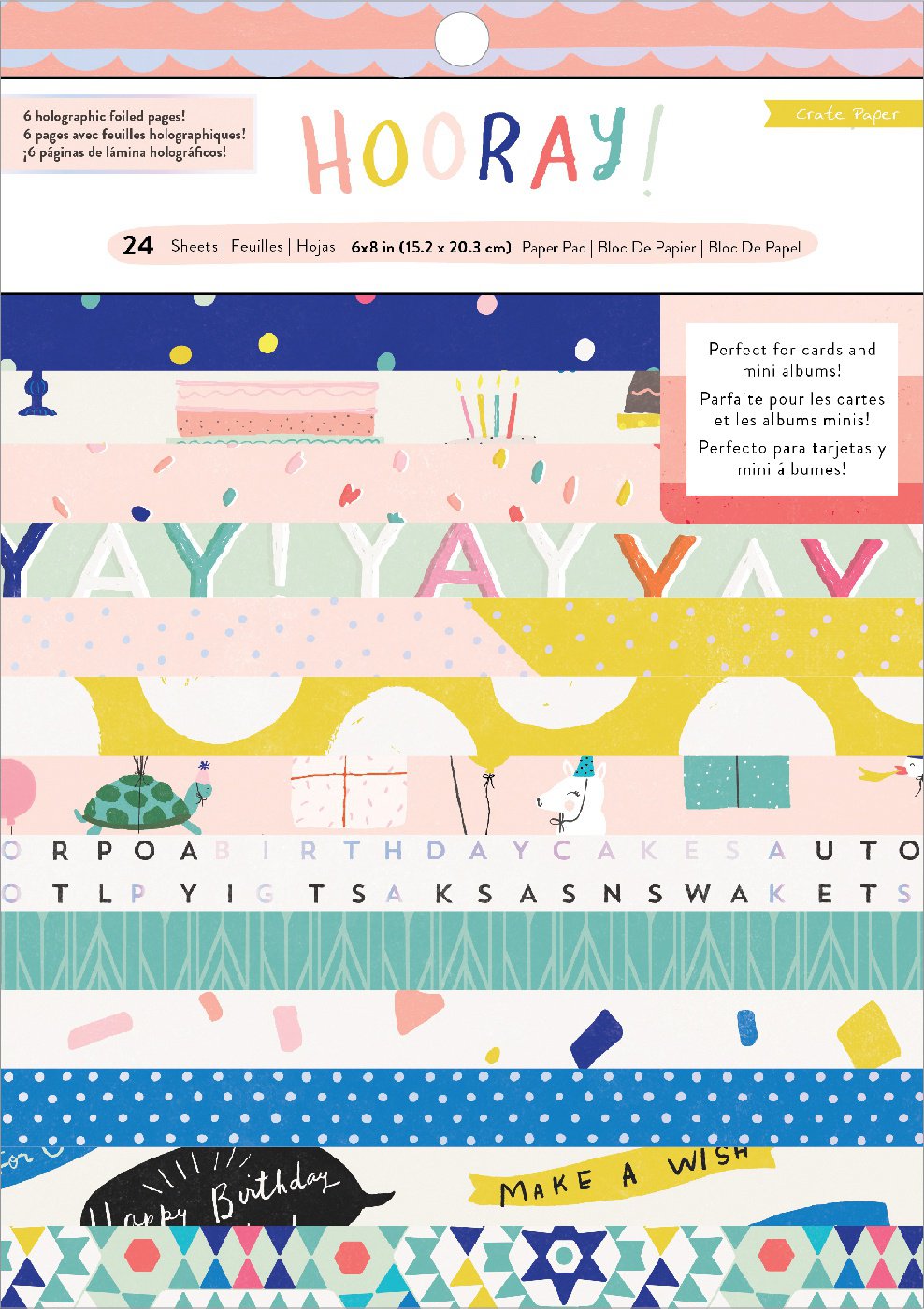 Crate Paper Single-Sided Card Making Pad 6"X8" 24/Pkg-Hooray W/Holographic Foil