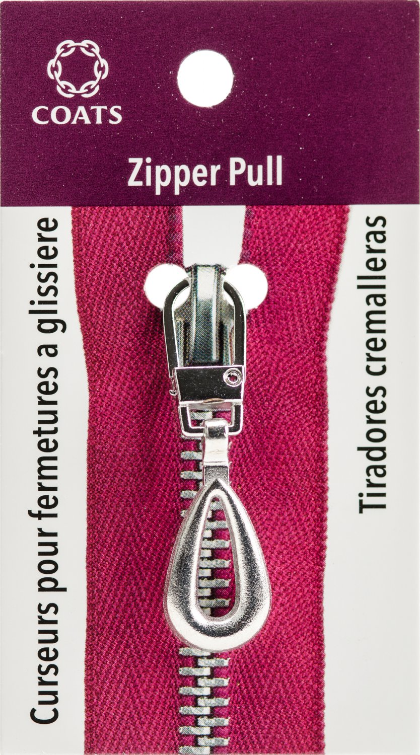 Coats Zipper Pull-Silver Open Tear Drop