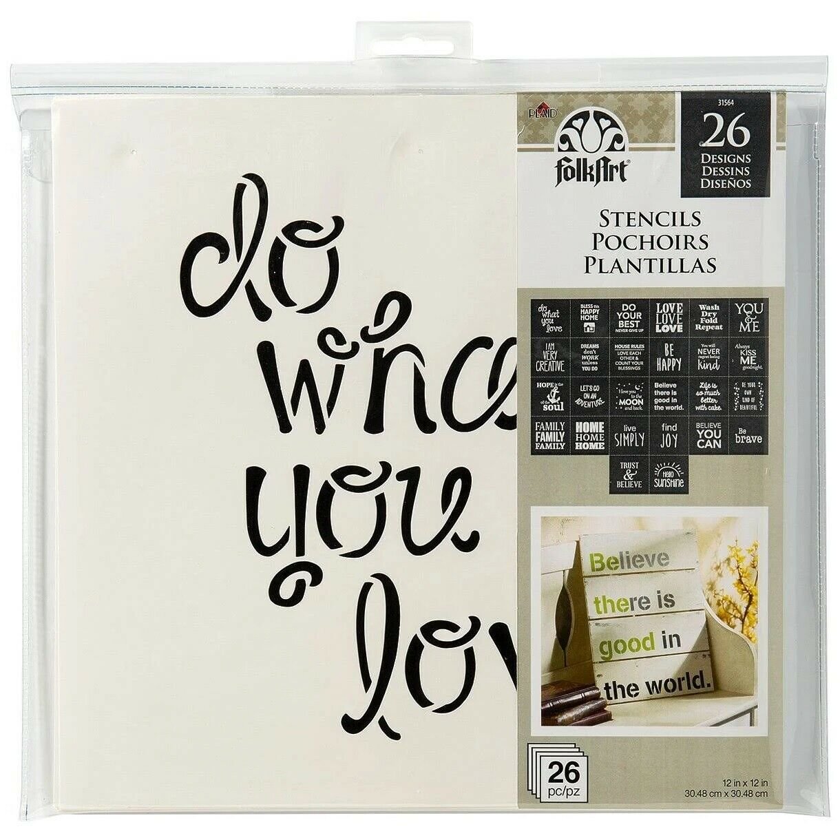 Plaid Folkart Paper Stencil Value Pack 12 X 12 Inches, Phrases, Black