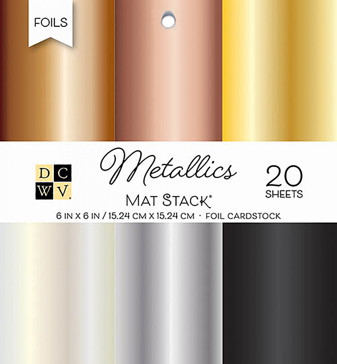 American Crafts DCWV Cardstock Stack 6X6 Metallics Foil Solid, 6 Colors