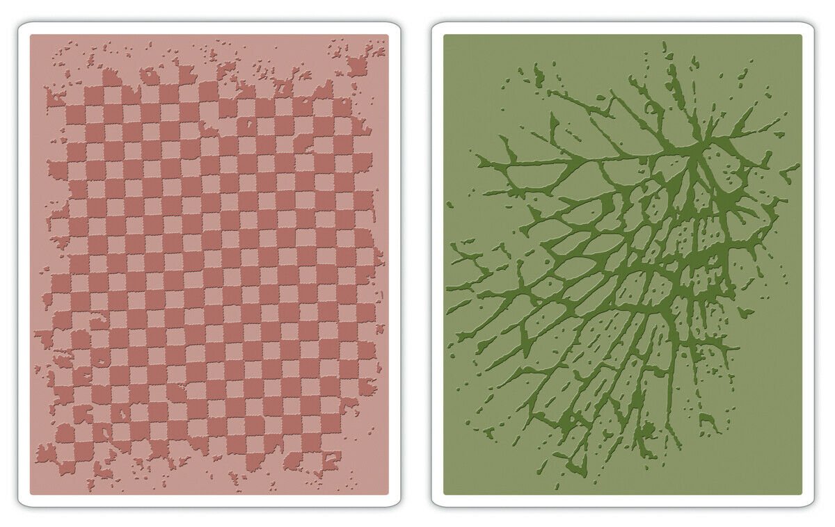 Tim Holtz Texture Fades Alterations Embossing Folders Checkerboard&Cracked Set