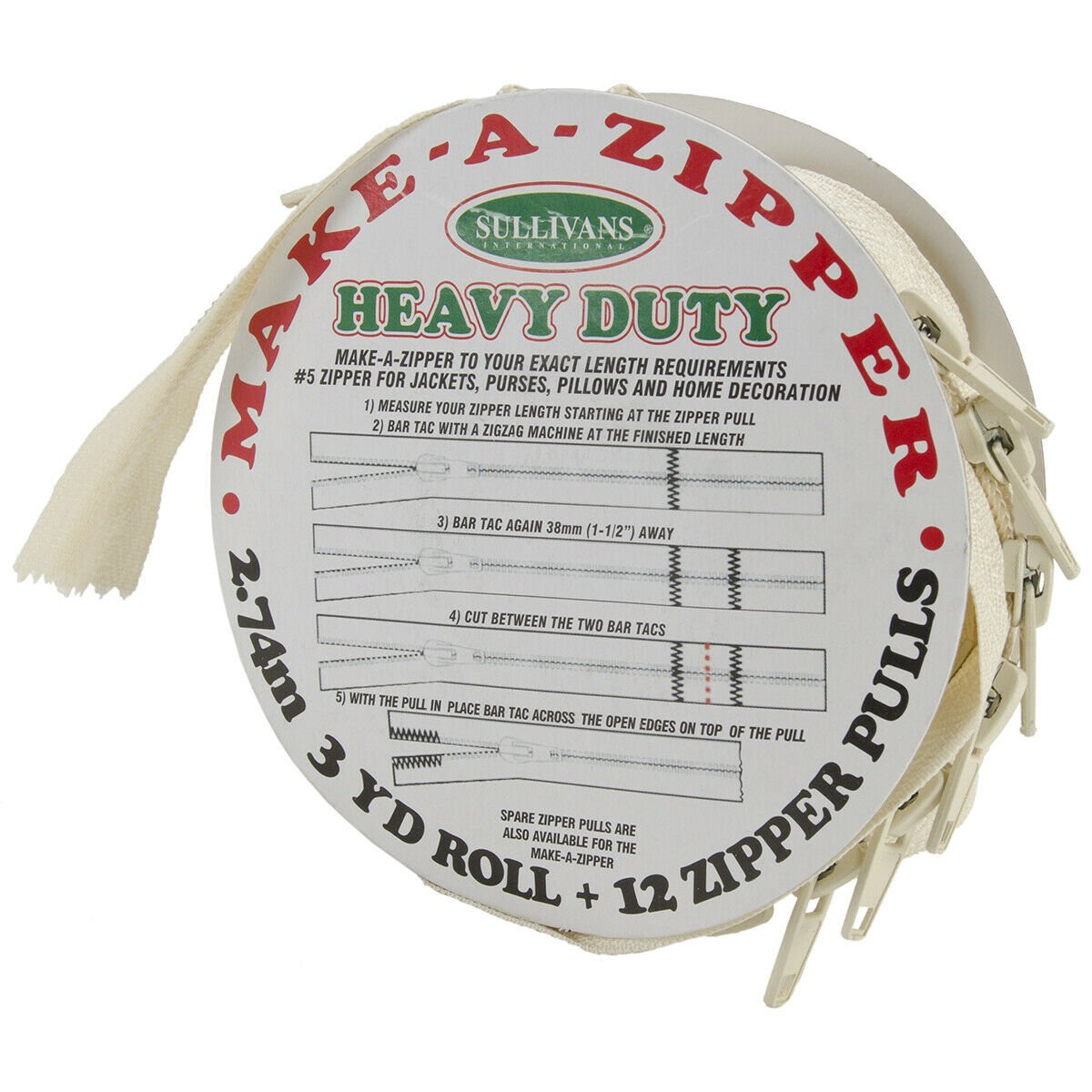 Sullivans Make-A-Zipper Kit Heavy-Duty 3Yd-Cream