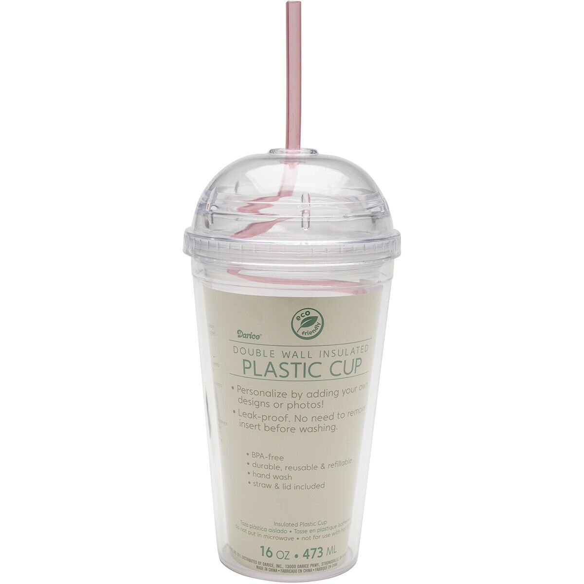 Darice Double Wall Cup with Round Lid Clear