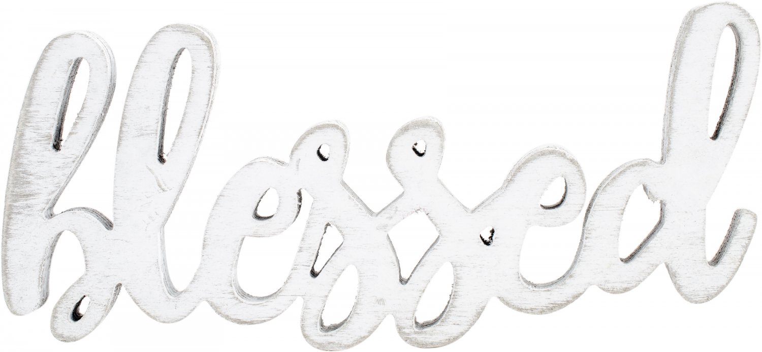 Mix The Media Wood Script Words-Blessed, White