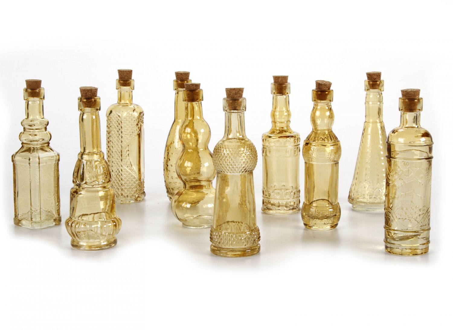 Darice Amber Colored Mini Glass Bottles with Corks Assorted Shapes and Sizes