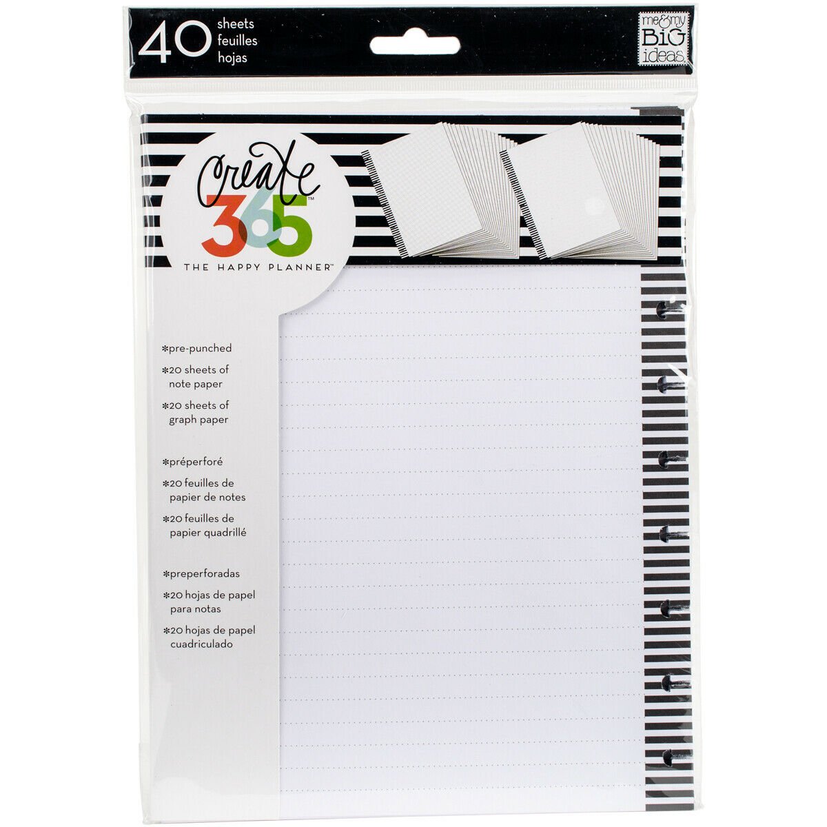 Me  My Big Ideas Create 365 The Happy Planner Lined  Graph Paper Black Stripes