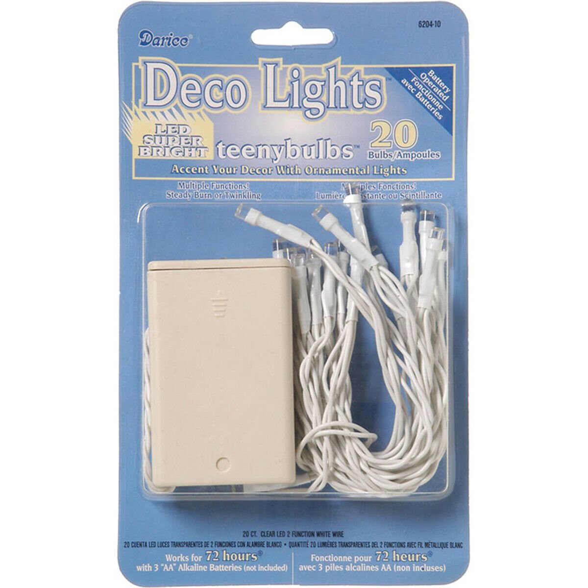 Darice LED Deco Lights Battery Operated Teeny Bulbs Clear Lights White Wire