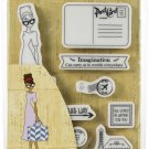 Prima Marketing Julie Nutting Mixed Media Cling Rubber Stamp-Travel Girl