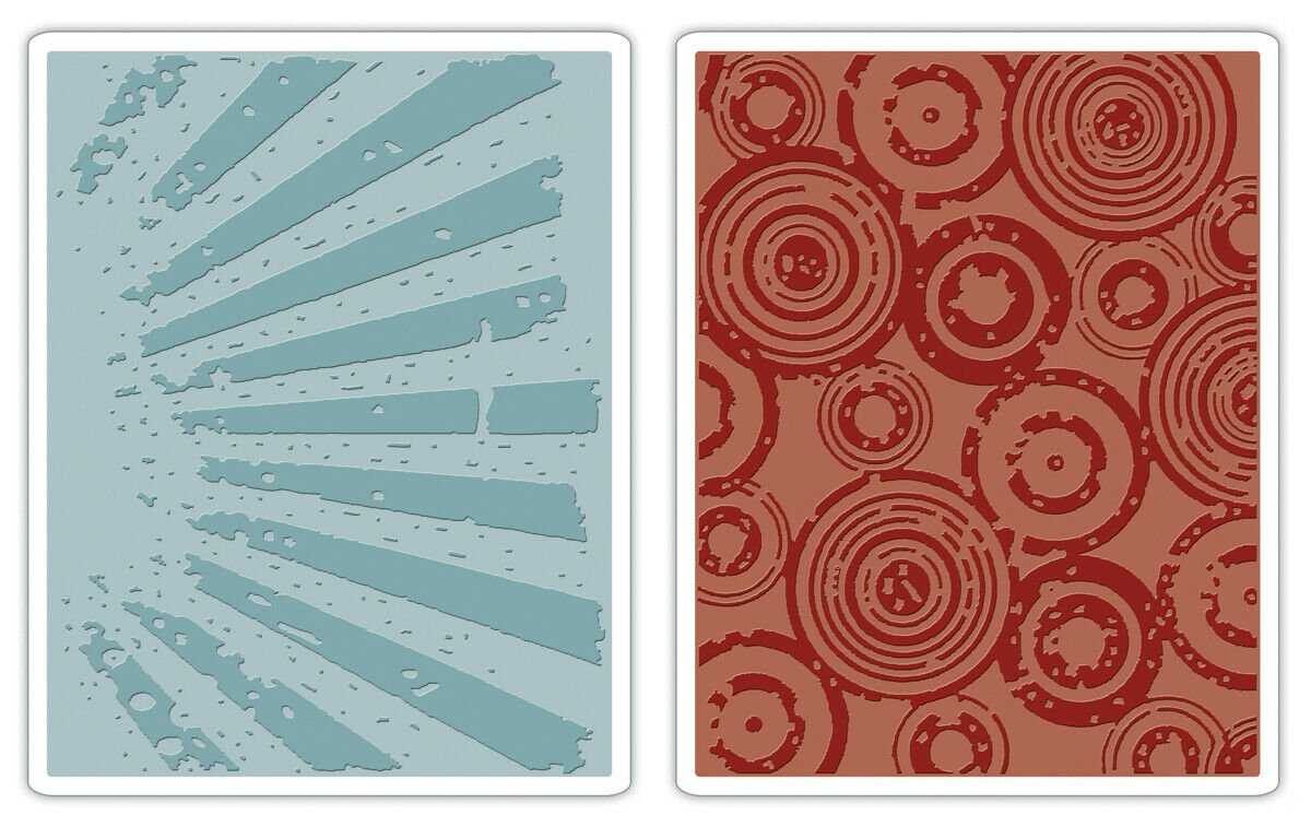 Tim Holtz Texture Fades Alterations Embossing Folders Rays And Retro Circles Set