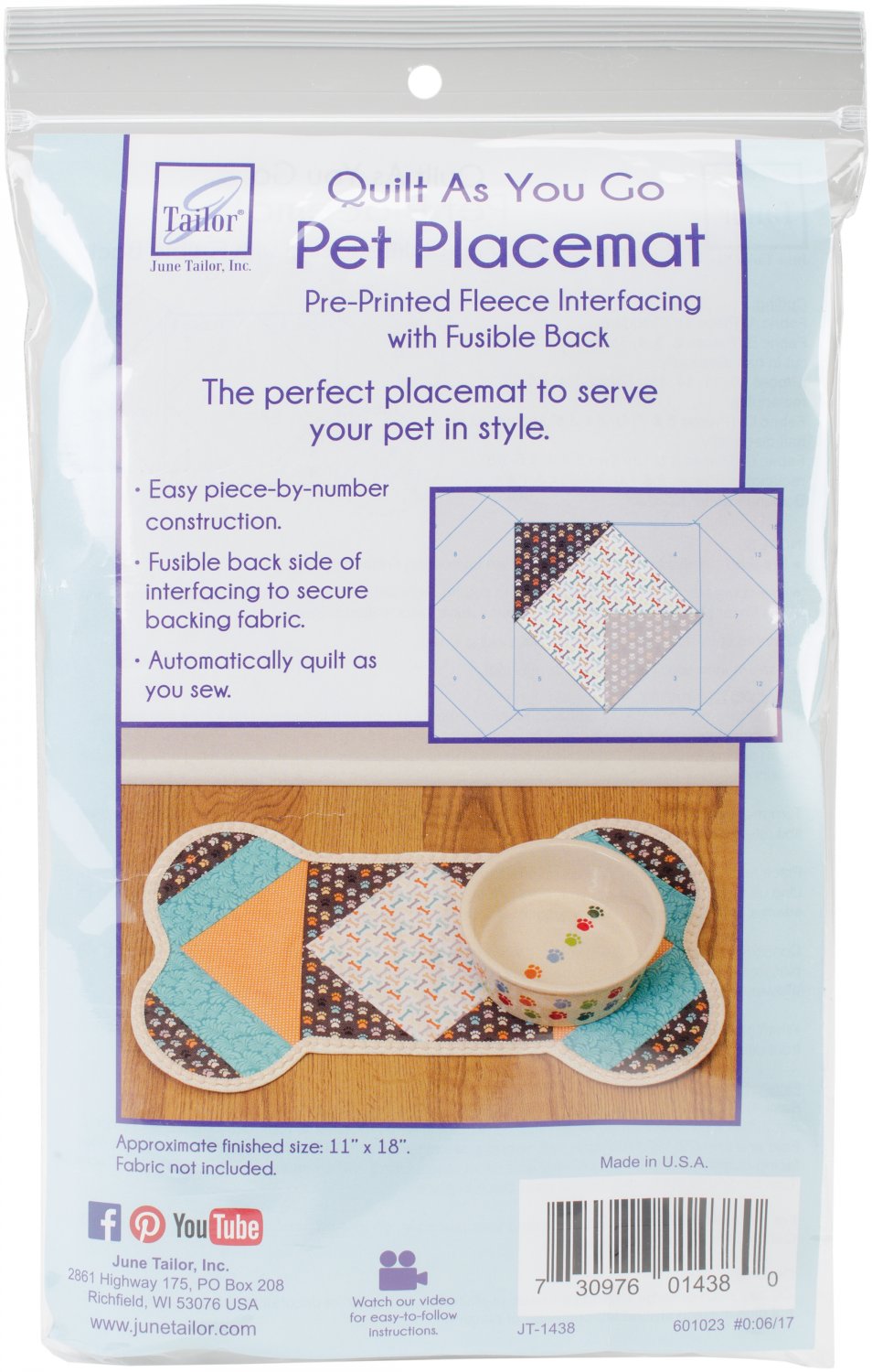 June Tailor Quilt As You Go Pet Placemat-Dog 11"X18"
